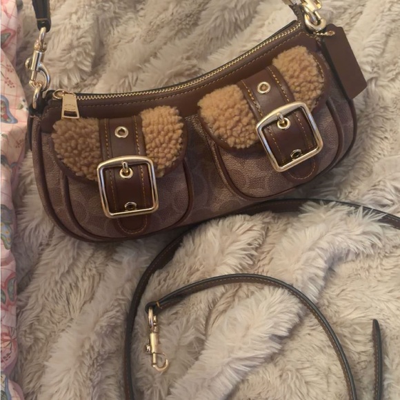 Coach Handbags - Coach Brown Leather Shoulder Bag with Shearling Accents